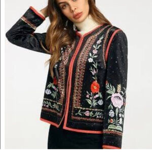 Women's FLORYDAY Black Floral Embroidered Jacket M